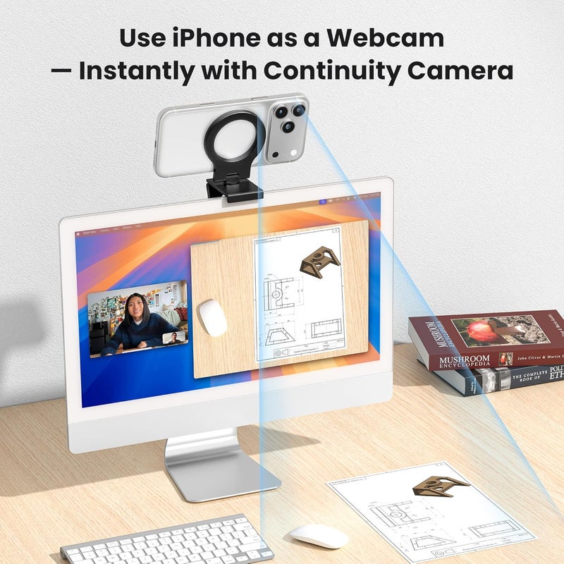 Itramax Continuity Camera Mount for iMac,360° Foldable Portable Desktop Monitor Screen Webcam Stand Holder with Metal Rings for MagSafe iPhone 17 Pro 16 15 14 13 12 11 XR XS,MacBook,Laptop,Apple TV - Image 5